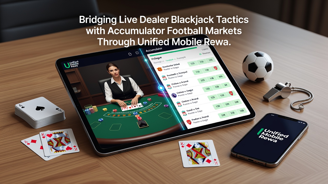 Zusammengeführte Ansicht von Blackjack-Tisch und Fußball-Akkumulator-Wetten auf einem Smartphone-Display