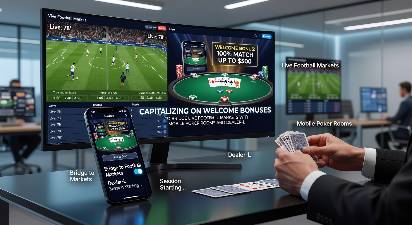 Mobile Schnittstelle mit Live-Fußballwette und Übergang zu Poker sowie Live-Dealer-Tischen