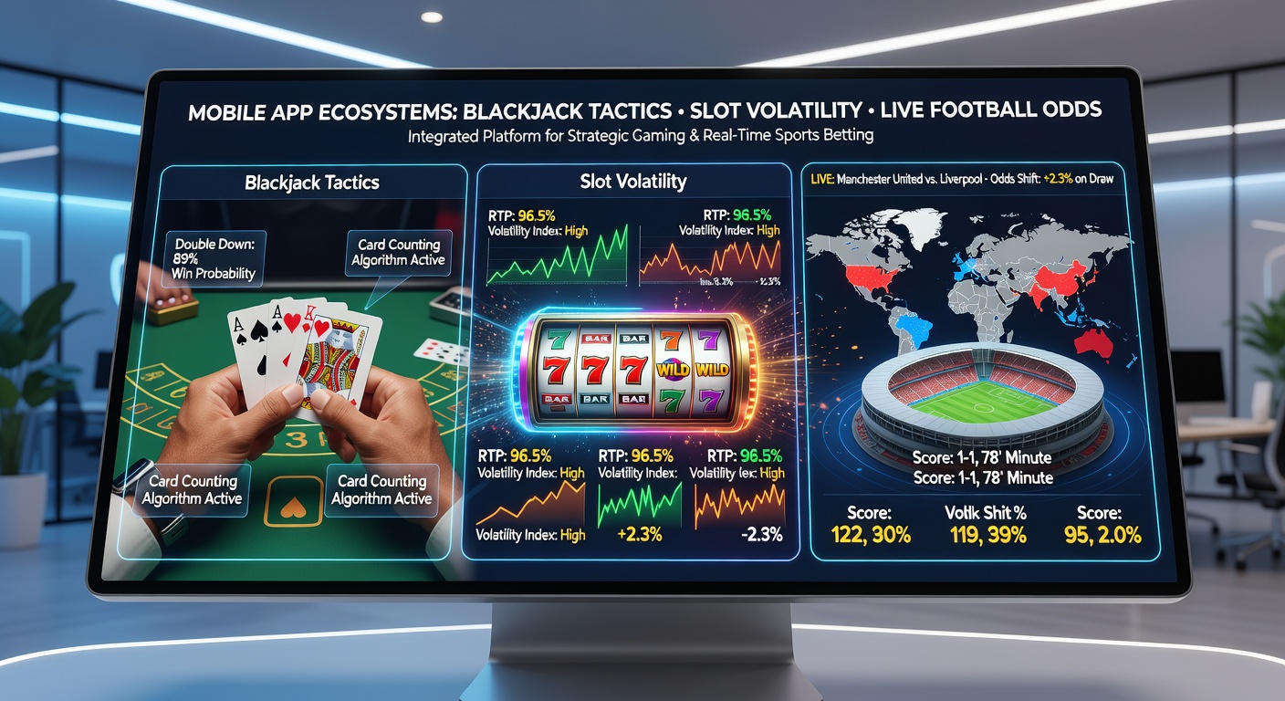 Live-Fußball-Quoten-Updates auf einem mobilen Gerät neben virtuellen Blackjack- und Slot-Schnittstellen