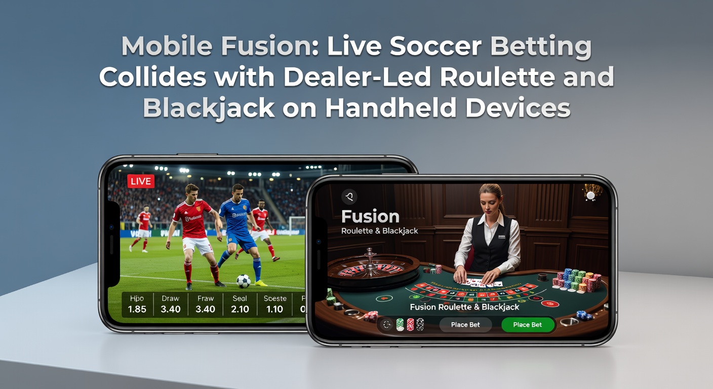 Smartphone zeigt simultan Live-Fußballwette und Dealer-Roulette-Tisch, mit dynamischen Quoten und Kartenverteilung
